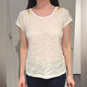 White Floral Embroidered Scoop-Back Top